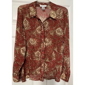 Jones & Co Women's Red Paisley Print Long Sleeve‎ Button Down Blouse 16W